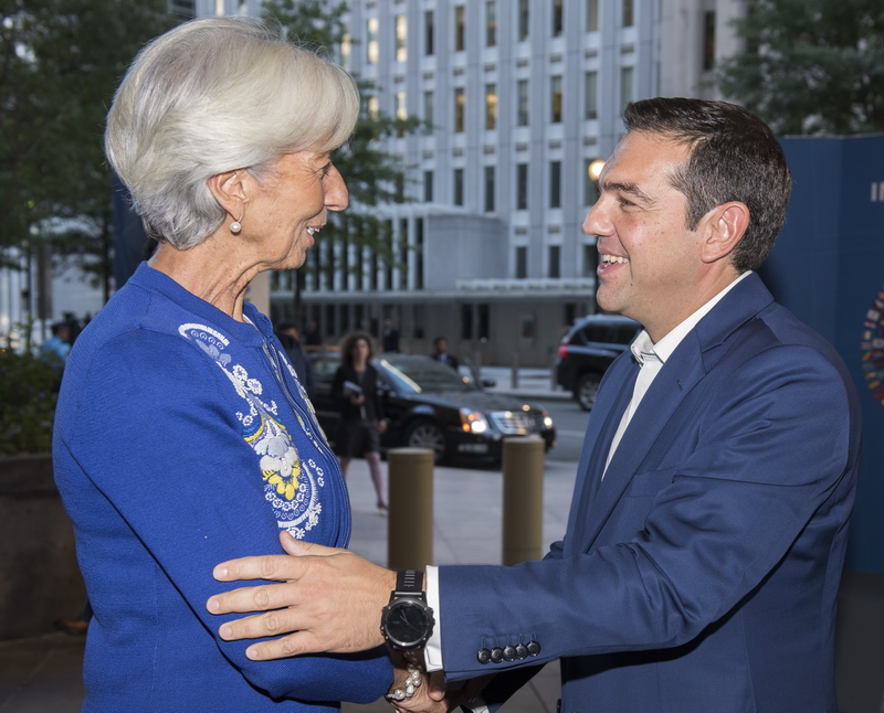 (L-R) International Monetary Fund Managing Director Christine Lagarde welcomes Prime Minister of Greece Alexis Tsipras prior to their meeting at IMF Headquarters in Washington, DC. October 16, 2017.©IMF Photo