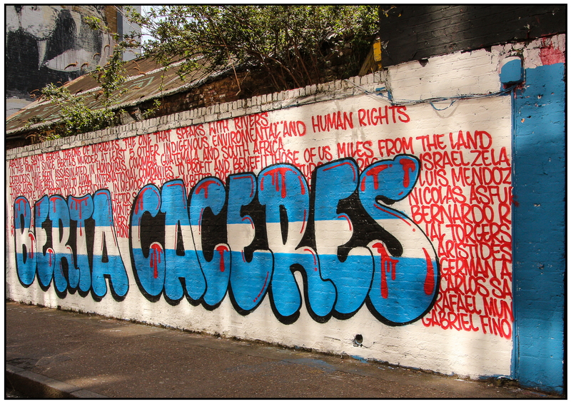 Street art in Shoreditch, London April 2016In memory of recently assassinated, Berta Caceres, Honduran environmental activist and environmental and human rights activistshttps://www.flickr.com/photos/maureen_barlin/25945561693/