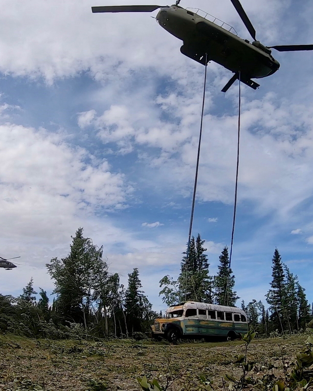 Alaska National Guard airlifts “Into the Wild” bus from Stampede Trail